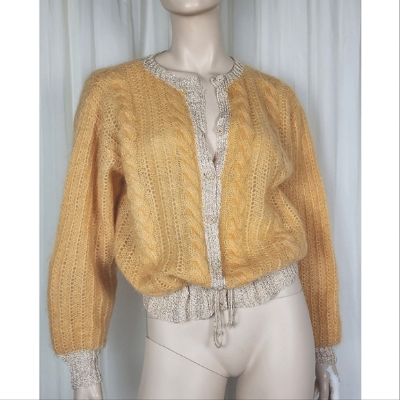Vtg Mohair Wool knit drawstring cardigan sweater M/L - Picture 3 of 12